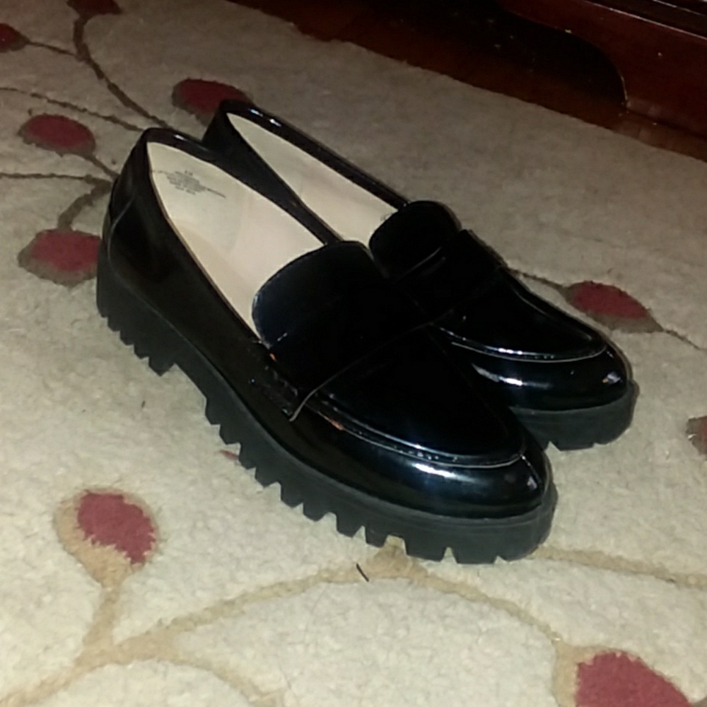 Faux patent leather loafer